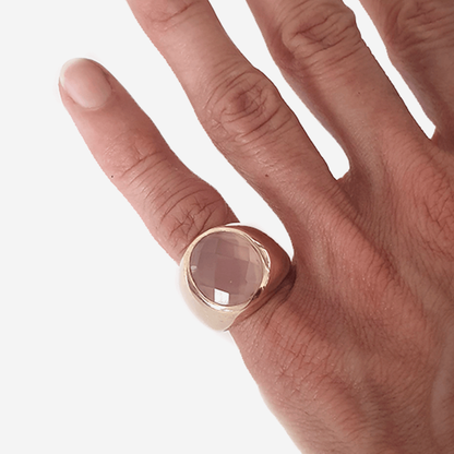 Pink Chalcedony Bronze Pinky Ring