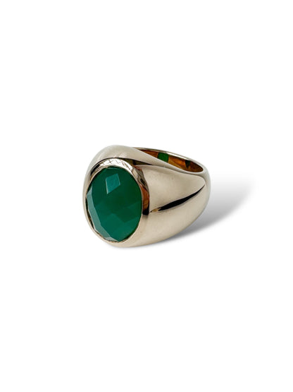 Green Onyx Bronze Pinky Ring