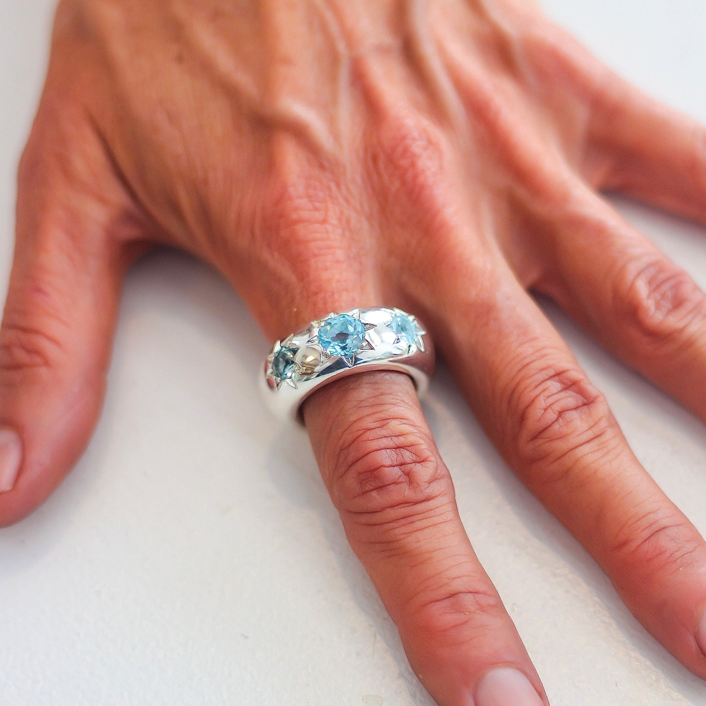 Sterling Silver Star Ring With Sky Blue Topaz