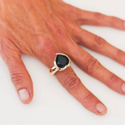 Large Bronze Heart Ring With Black Onyx