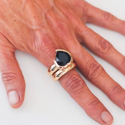 Large Bronze Heart Ring With Black Onyx