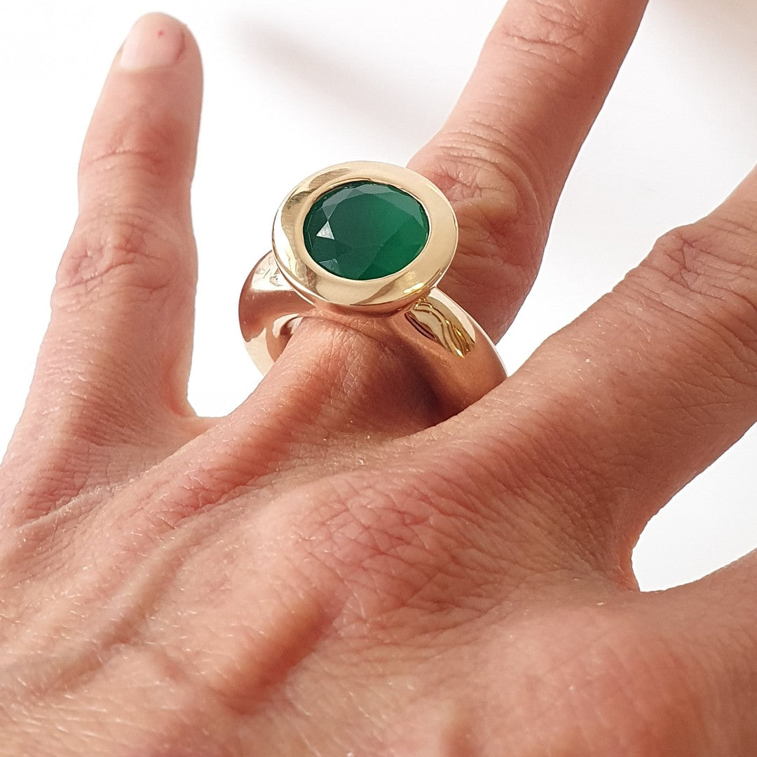 Green Onyx Bronze Princess Ring