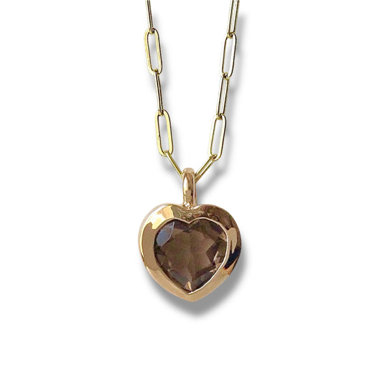 Big Bronze Heart Pendant with Smokey Quartz