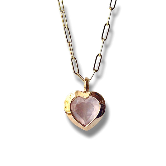 Big Bronze Heart Pendant with Rose Quartz