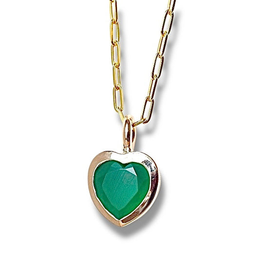 Big Bronze Heart Pendant with Green Onyx