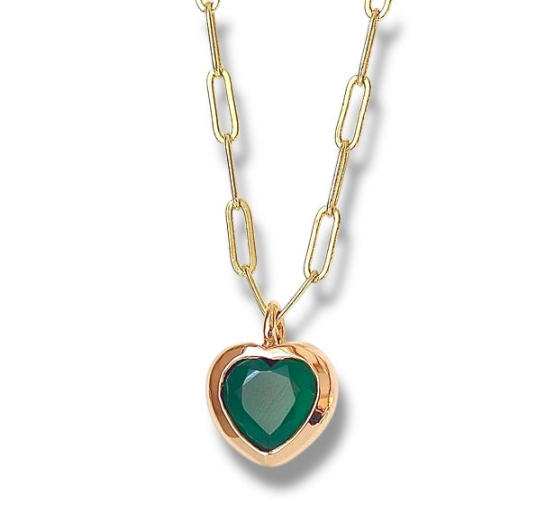 Small Bronze Heart Pendant with Green Onyx