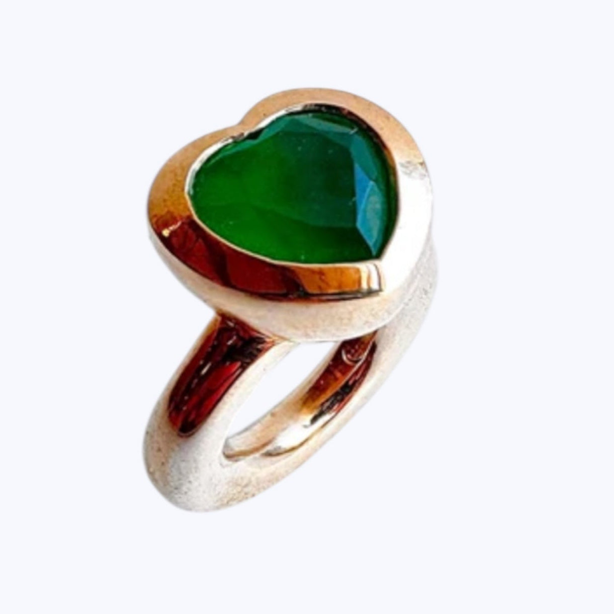 Green Onyx Large Heart Bronze Ring