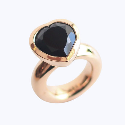 Large Bronze Heart Ring With Black Onyx