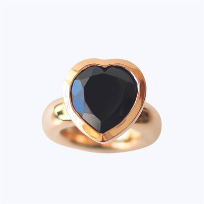 Large Bronze Heart Ring With Black Onyx