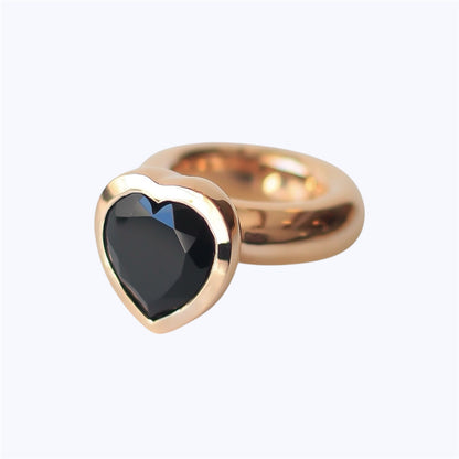 Large Bronze Heart Ring With Black Onyx