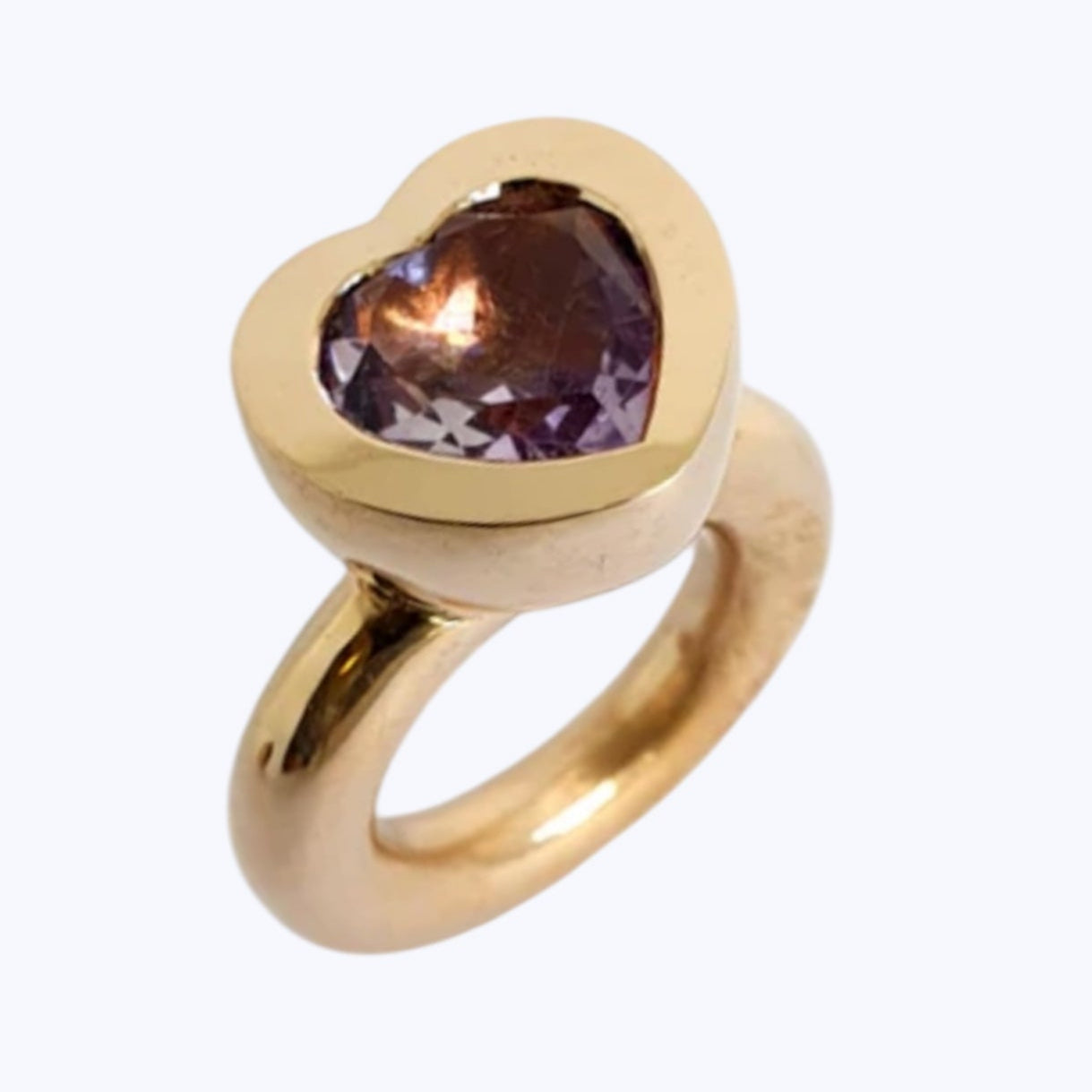 Pink Amethyst Heart Bronze Ring 5mm