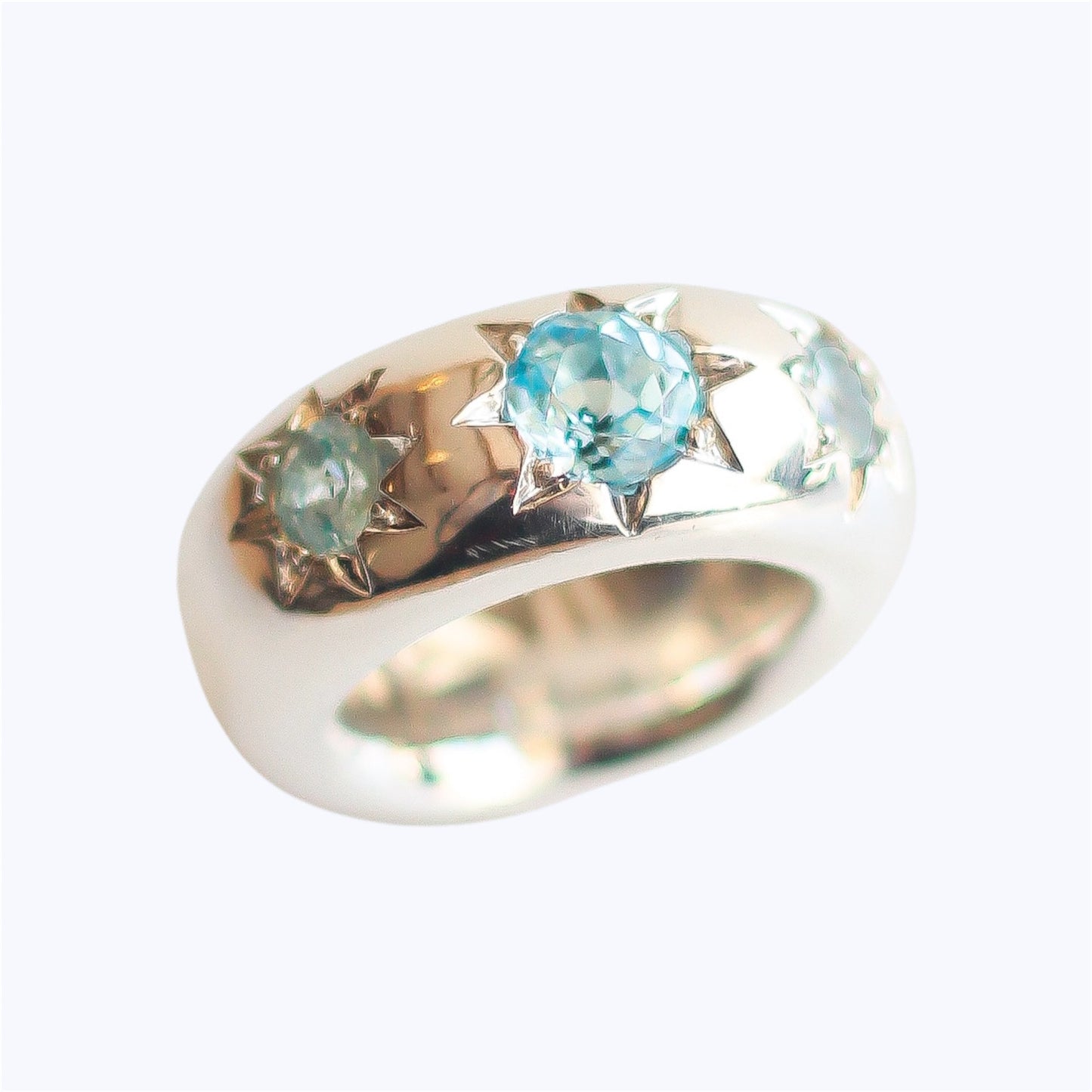 Sterling Silver Star Ring With Sky Blue Topaz