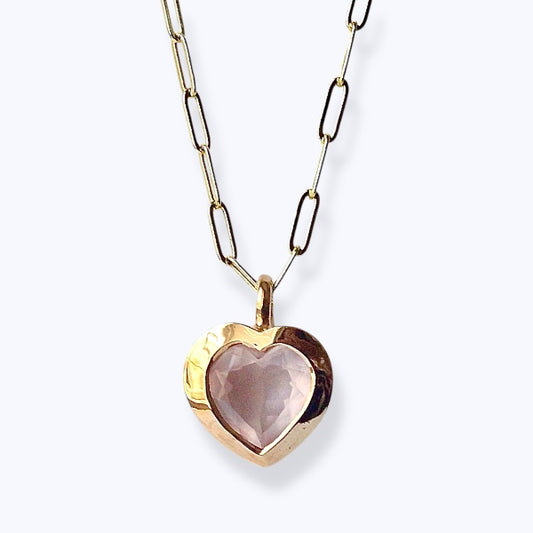 Big Bronze Heart Pendant with Rose Quartz