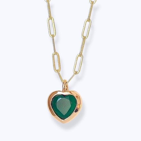 Small Bronze Heart Pendant with Green Onyx