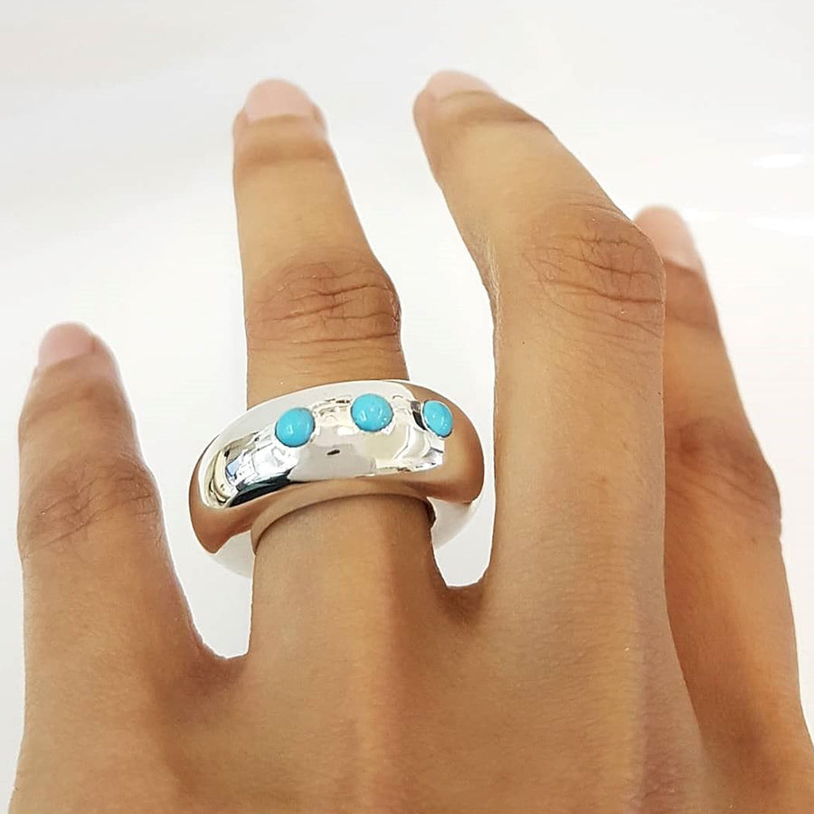 Triple Turquoise Sterling Silver Ring 10mm